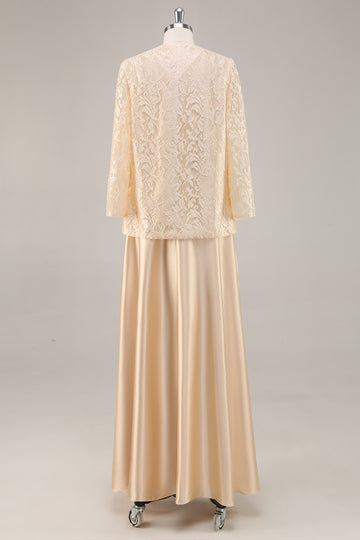 Champagne A-Line Satin 2-Piece Mother of the Bride Dress